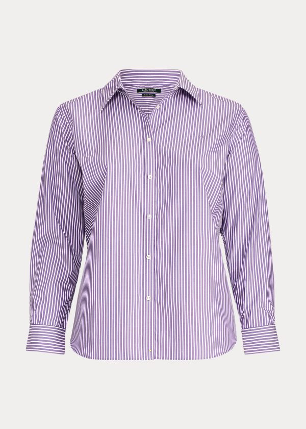 Camisa Ralph Lauren Mujer Morados / Blancos Rayas - Easy Care Striped Cotton - EJXVH4375